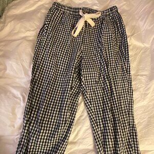 Gorman Gingham Checker Trousers Linen Pants Elastic Waist Black White 12AU/8US
